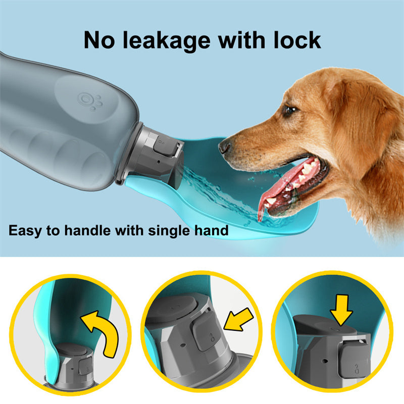 800ml Dogs Water Bottle Portable High Capacity Leakproof Pet Foldable Drinking Bowl – in use
