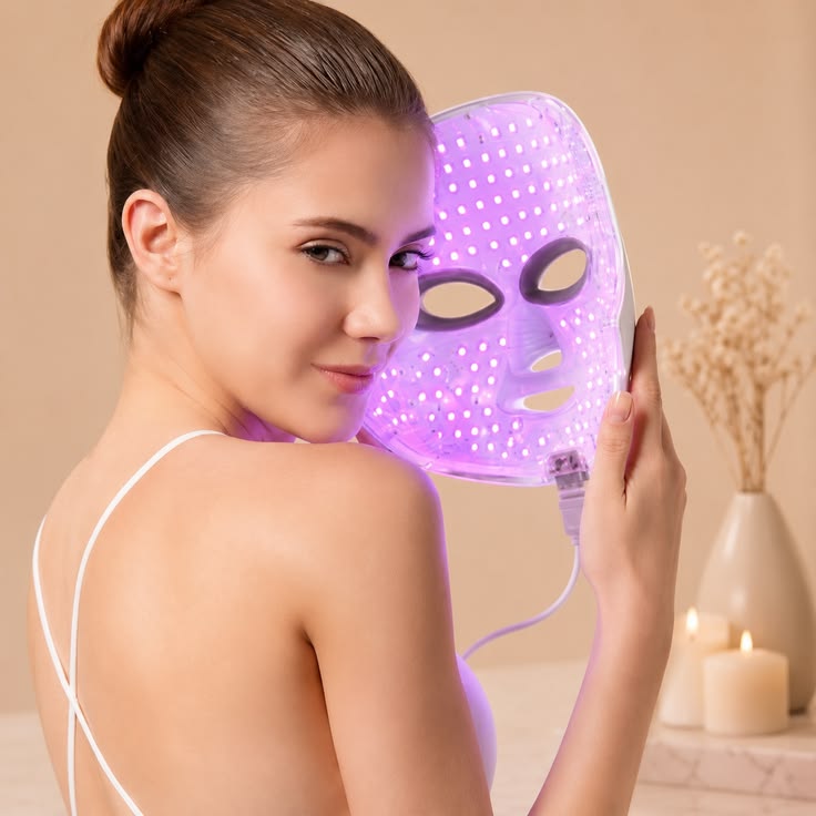 Red Light Therapy Silicone Face Mask – in use
