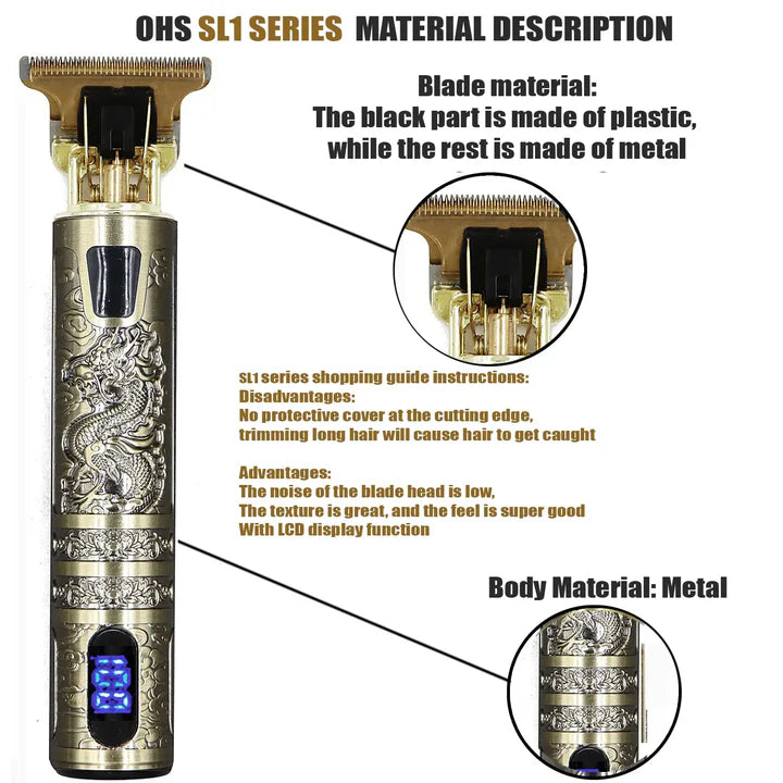 OHS Rechargeable Premium Vintage Dragon Hair Trimmer – Rechargeable Cordless Beard & Hair Clipper