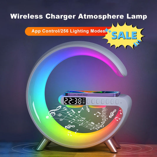 G-Shape LED Lamp with Bluetooth Speaker & Wireless Charger